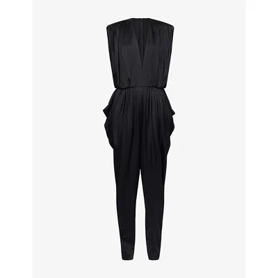 Stella Mccartney Womens Black Sleeveless Draped Satin Jumpsuit