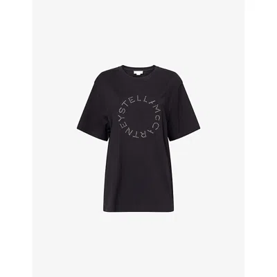 Stella Mccartney Womens Black Stud-logo Boyfriend Cotton-jersey T-shirt