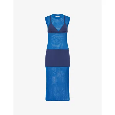 Stella Mccartney Womens Bluette Sleeveless Crochet Cotton Midi Dress Xs