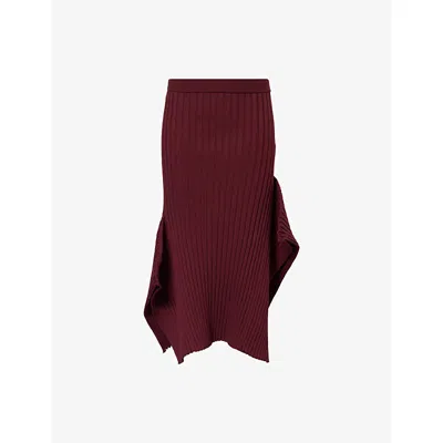 Stella Mccartney Womens Bordeaux Ribbed Asymmetric Cotton-knit Midi Skirt In Brown