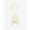 Stella Mccartney Womens Buttermilk V-neck Short-sleeve Satin Midi Dress In Neutral