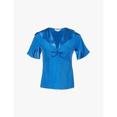Stella Mccartney Womens Cobalt Cap-sleeve V-neck Silk Top In Blue