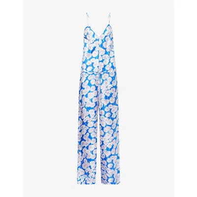 Stella Mccartney Womens Cobalt Daisy-print Drawstring Silk Jumpsuit In Blue