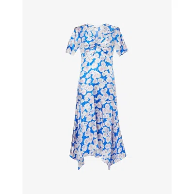 Stella Mccartney Womens Cobalt Daisy-print Silk Midi Dress In Blue