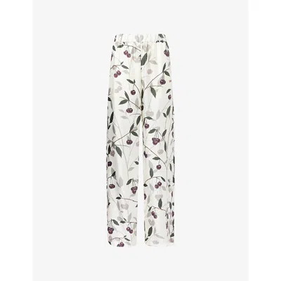 Stella Mccartney Womens Cream Cherry-print Wide-leg Silk Trousers