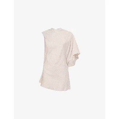 Stella Mccartney Womens Cream Ginger Asymmetric Stripe Silk-blend Top In Brown