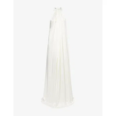 Stella Mccartney Womens Cream Halterneck Draped Satin Maxi Dress In White