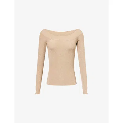Stella Mccartney Womens Gold Boat-neck Ribbed Lurex Top In Neutral