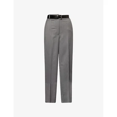 Stella Mccartney Womens Belted Wide-leg Wool Trousers Grey Melange