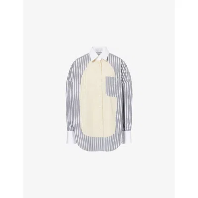 Stella Mccartney Womens Grey White Stripe Pj Panelled Cotton Shirt In Gray
