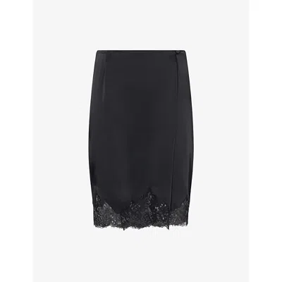 Stella Mccartney Womens  Iconic Lace-trim Satin Knee-length Skirt