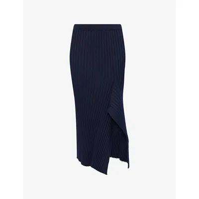 Stella Mccartney Womens Ink Asymmetric Ribbed Cotton Midi Skirt In Blue