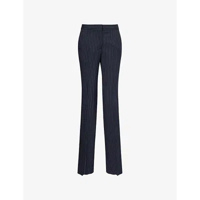 Stella Mccartney Womens Ink Pinstripe Straight-leg Mid-rise Wool Trousers