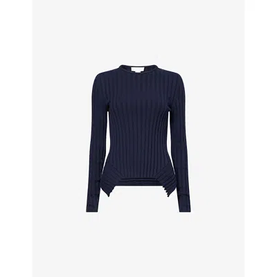 Stella Mccartney Womens Ink Textured Cotton Knit Top In Blue