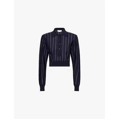 Stella Mccartney Womens Polo Striped Wool-knit Top Ink White In Navy