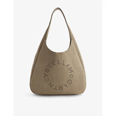 Stella Mccartney Womens Khaki Logo Hobo Faux-suede Shoulder Bag