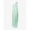 Stella Mccartney Womens Light Mint Crystal-embellished One-shoulder Woven Maxi Dress In Green