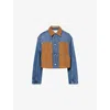 Stella Mccartney Womens Medium Vintage Blue Mixed-suede Relaxed-fit Denim Jacket In Blue