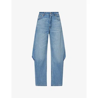 Stella Mccartney Womens Mid Blue Relaxed Curve Deconstructed Denim Jeans
