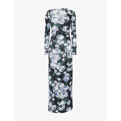 Stella Mccartney Womens Multicolor Bunch Of Roses Long-sleeve Mesh Midi Dress In Green