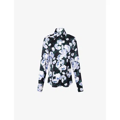 Stella Mccartney Womens Multicolor Bunch Of Roses Pointed-collar Satin Shirt