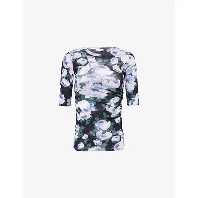 Stella Mccartney Crew Neck Stretch-mesh Top With Three-quarter Sleeves - Size S In Multi