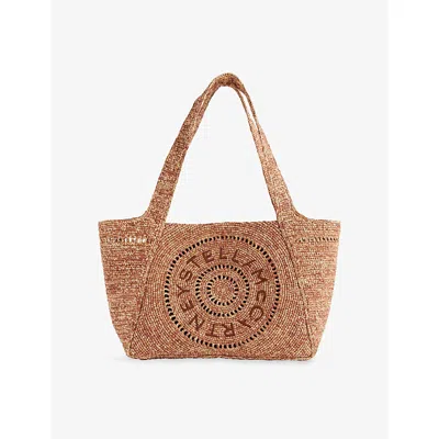 Stella Mccartney Womens Natural/teak Logo Small Crochet Raffia Tote Bag