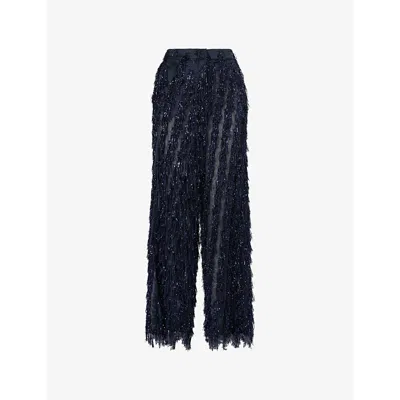 Stella Mccartney Womens Navy Lurex Tinsel Straight-leg Chiffon Trousers In Blue