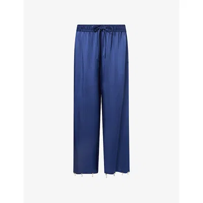 Stella Mccartney Womens Navy Pearl-embellished Wide-leg Satin Trousers In Blue