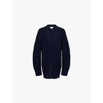 Stella Mccartney Womens Navy Relaxed-fit Chain Wool Cardigan In Blue