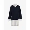 Stella Mccartney Womens  Striped-panels Split Wool Midi Dress