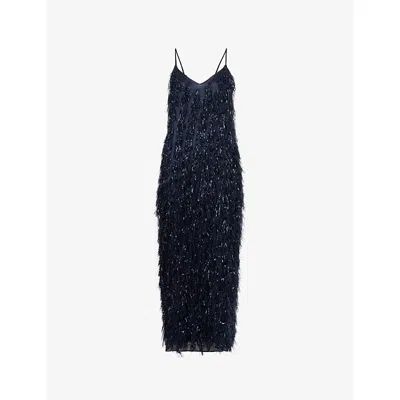 Stella Mccartney Womens Navy Tinsel Backless Woven Midi Slip Dress In Blue