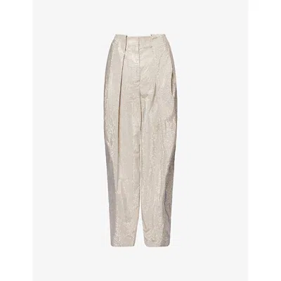 Stella Mccartney Womens Slouchy Panelled Rhinestone-embellished Cotton Trousers Pebble