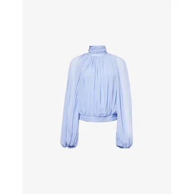 Stella Mccartney Womens Draped High-neck Silk-chiffon Top Periwinkle In Blue