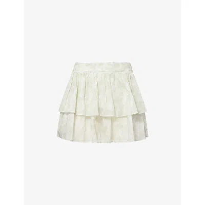 Stella Mccartney Womens Pistachio Daisy-print Tiered Cotton Mini Skirt In White