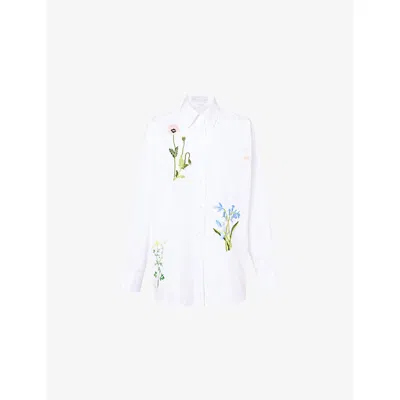 Stella Mccartney Womens Pure White Floral-embroidered Relaxed-fit Cotton Shirt In Yellow