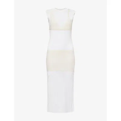 Stella Mccartney Womens Pure White Sleeveless Crochet Cotton Midi Dress