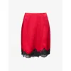 Stella Mccartney Womens Contrast-lace Wrap-front Satin Mini Skirt Raspberry