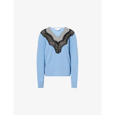 Stella Mccartney Womens Sky Blue Miracle Lace Wool Jumper Xs