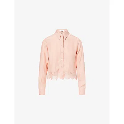 Stella Mccartney Womens Soft Rose Lace Long-sleeve Silk Shirt In Pink