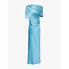Stella Mccartney Women Light Blue Draped Satin Maxi Dress, S Luxury Dresses For Women Darveys In Blue