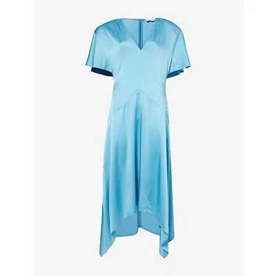 Stella Mccartney Womens Steel Blue Envers V-neck Satin Midi Dress