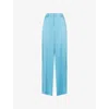 Stella Mccartney Satin Dropped Waist Straight Wide Leg Pants In Blue
