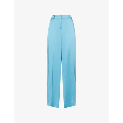 Stella Mccartney Satin Dropped Waist Straight Wide Leg Pants In Blue