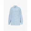 Stella Mccartney Oversized Denim Beaded Cloth Shirt In Light Blue Laser Denim