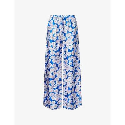 Stella Mccartney Daisy Floral-print Straight-leg Silk Trousers In Blue