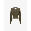 Stella Mccartney Womens Dark Khaki Hooded Cropped Wool Hoody In Brown