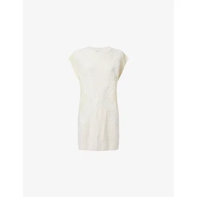 Stella Mccartney Womens Miracle Sleeveless Lace-panel Wool Knit Top Natural In White
