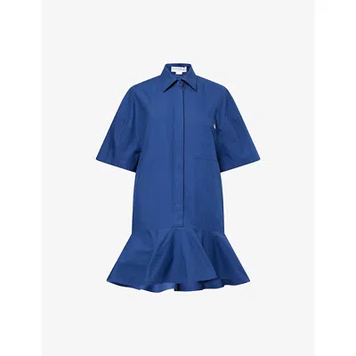 Stella Mccartney Womens Marine Blue Peplum Shirt Cotton Mini Dress In Animal Print