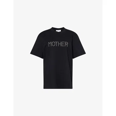 STELLA MCCARTNEY WOMENS BLACK STUD-EMBELLISHED OVERSIZED-FIT COTTON-JERSEY T-SHIRT XXS
